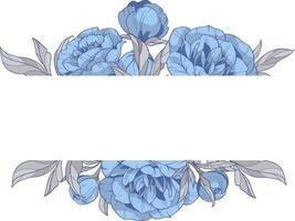 ram med blå pioner blommor, hand dragen vektor illustration