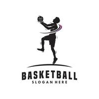 Basketball-Slam-Dunk-Flammen-Silhouette-Logo-Design vektor