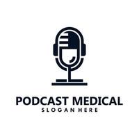 podcast medicinsk enkel logotyp med mikrofon och hörlurar kombination vektor