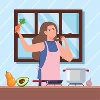 kvinna matlagning med avokado vektor