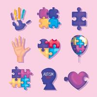nio autism dag ikoner vektor