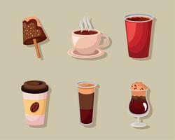 sechs Kaffeegetränkesymbole vektor