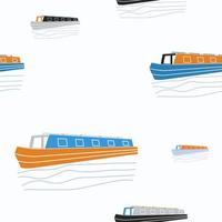 editierbare dreiviertel schrägansicht schmale bootvektorillustration im flachen nahtlosen muster für die erstellung des hintergrunds des transports oder der erholung des vereinigten königreichs oder des europabezogenen designs vektor