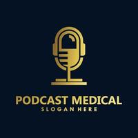 podcast medicinsk enkel logotyp med mikrofon och hörlurar kombination vektor