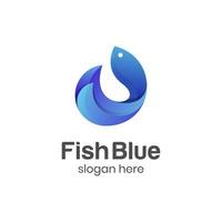 Farbverlauf frischer Fisch mit Wellen- und Wasserspritzer-Logo-Design für Angeln, Meeresfrüchte, Natur-Logo vektor