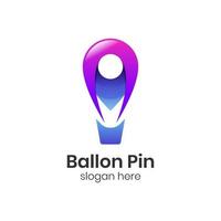 Luftballon-Logo-Design mit rotem Pin-GPS-Zeichensymbol für Reisen vektor