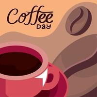 kaffe dag text med röd kopp vektor