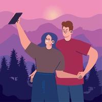 par tar en selfie i de skog vektor