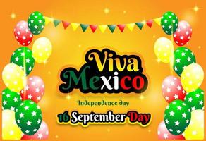 glücklicher mexikanischer unabhängigkeitstag 16. september mit ballonverzierung vektor