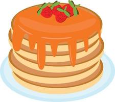 pannkaka med jordgubbar, lönn sirap, honung på en tallrik i platt stil. enda element för design. mat, amerikan efterrätt vektor