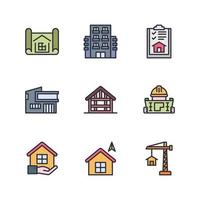 Musterhauslinie Farbsymbole Vektorillustration, Gebäude, Haus, Wohnhaus vektor