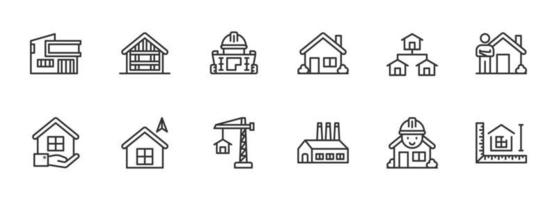 modell hus linje ikoner vektor illustration , byggnad , Hem , bostads- hus