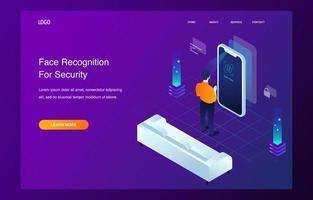 mann, der gesichtserkennungstechnologie auf dem smartphone verwendet vektor
