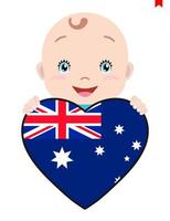 lächelndes Gesicht eines Kindes, eines Babys und einer australischen Flagge in Form eines Herzens. symbol für patriotismus, unabhängigkeit, reise, symbol der liebe. vektor