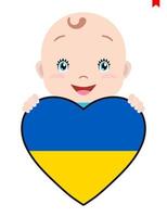 leende ansikte av en barn, en bebis och en ukraina flagga i de form av en hjärta. symbol av patriotism, oberoende, resa, emblem av kärlek. vektor