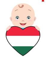 leende ansikte av en barn, en bebis och en ungern flagga i de form av en hjärta. symbol av patriotism, oberoende, resa, emblem av kärlek. vektor