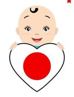 lächelndes Gesicht eines Kindes, eines Babys und einer japanischen Flagge in Form eines Herzens. symbol für patriotismus, unabhängigkeit, reise, symbol der liebe. vektor