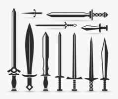 Silhouettenvektorsatz verschiedener Formen von Schwertern vektor