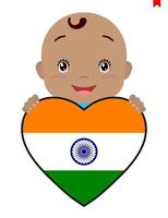 leende ansikte av en barn, en bebis och en Indien flagga i de form av en hjärta. symbol av patriotism, oberoende, resa, emblem av kärlek. vektor
