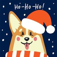 der kopf eines corgi-hundes in einer weihnachtsmütze vektor