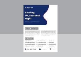 Bowling-Turnier-Flyer-Poster-Design-Vorlage. Flyer-Poster-Design für Bowling-Sportveranstaltungen. Bowling-Nacht-Flyer-Design. vektor