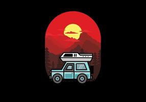 geländewagen auto camping illustration abzeichen design vektor