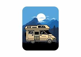 großer Lieferwagen mit Schiebetür für Camping-Illustrationsabzeichen-Design vektor