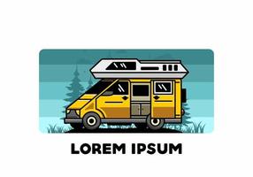 großer Lieferwagen mit Schiebetür für Camping-Illustrationsabzeichen-Design vektor