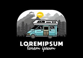 großer Lieferwagen mit Schiebetür für Camping-Illustrationsabzeichen-Design vektor