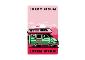 großer Lieferwagen mit Schiebetür für Camping-Illustrationsabzeichen-Design vektor