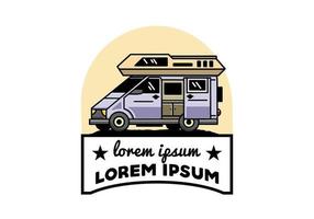 großer Lieferwagen mit Schiebetür für Camping-Illustrationsabzeichen-Design vektor