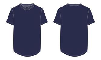kurzärmliges t-shirt technische mode flache skizze vektorillustration navy farbvorlage vorder- und rückansicht. Mock-up-Karte für Bekleidungsdesign, einfach zu bearbeiten und anpassbar vektor
