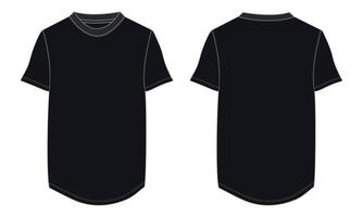 kort ärm t skjorta teknisk mode platt skiss vektor illustration svart Färg mall främre och tillbaka vyer. kläder design falsk upp kort lätt redigera och anpassningsbar