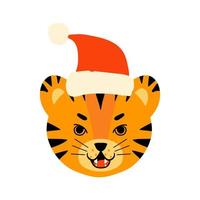 Tiger Gesicht Kopf Weihnachtsmütze vektor