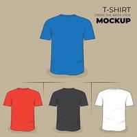 T-Shirt-Mockup-Design mit blau-rotem Schwarz-Weiß-Farbdesign aus der Rückansicht vektor
