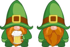 zwei irische Gnome, st. Patrick's Day Zwerge mit Kleeblatt und Bier vektor