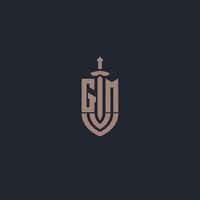 gm logotyp monogram med svärd och skydda stil design mall vektor