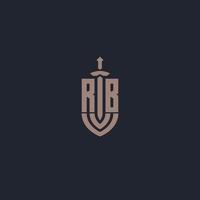 rb-Logo-Monogramm mit Designvorlage im Schwert- und Schildstil vektor