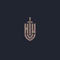 xw-Logo-Monogramm mit Designvorlage im Stil von Schwert und Schild vektor