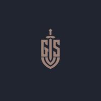 gs-logo-monogramm mit designvorlage im schwert- und schildstil vektor