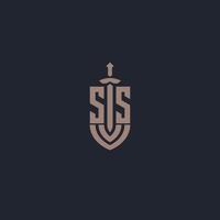 ss logotyp monogram med svärd och skydda stil design mall vektor