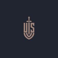 US-Logo-Monogramm mit Designvorlage im Schwert- und Schildstil vektor