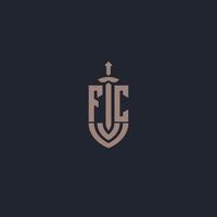 fc logotyp monogram med svärd och skydda stil design mall vektor