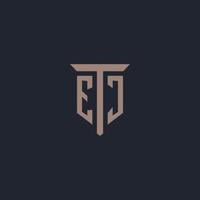 ej anfängliches Logo-Monogramm mit Säulen-Icon-Design vektor