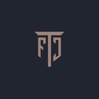 fj anfängliches Logo-Monogramm mit Säulen-Icon-Design vektor