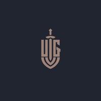 ug-Logo-Monogramm mit Designvorlage im Schwert- und Schildstil vektor