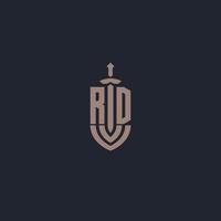 rd-Logo-Monogramm mit Designvorlage im Stil von Schwert und Schild vektor