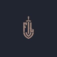 FL-Logo-Monogramm mit Designvorlage im Stil von Schwert und Schild vektor