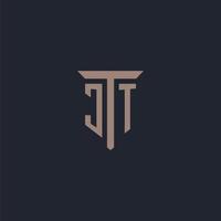 jt första logotyp monogram med pelare ikon design vektor