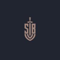 sb logotyp monogram med svärd och skydda stil design mall vektor